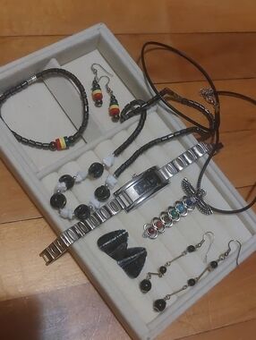 💚3/$30 Hematite & Chakra Jewelry Lot - Silver Watch Beaded Bracelets & Earrings